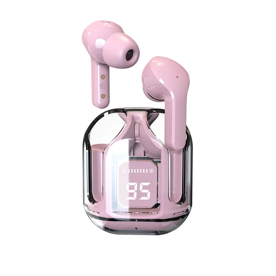 T2 Wireless Bluetooth Earphones with Transparent Design, Hi-Fi Sound, LED Power Display, and Stereo Audio for Mobile Devices