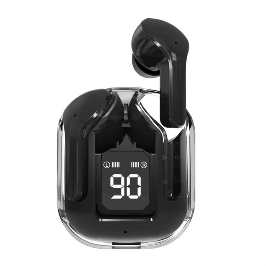 T2 Wireless Bluetooth Earphones with Transparent Design, Hi-Fi Sound, LED Power Display, and Stereo Audio for Mobile Devices