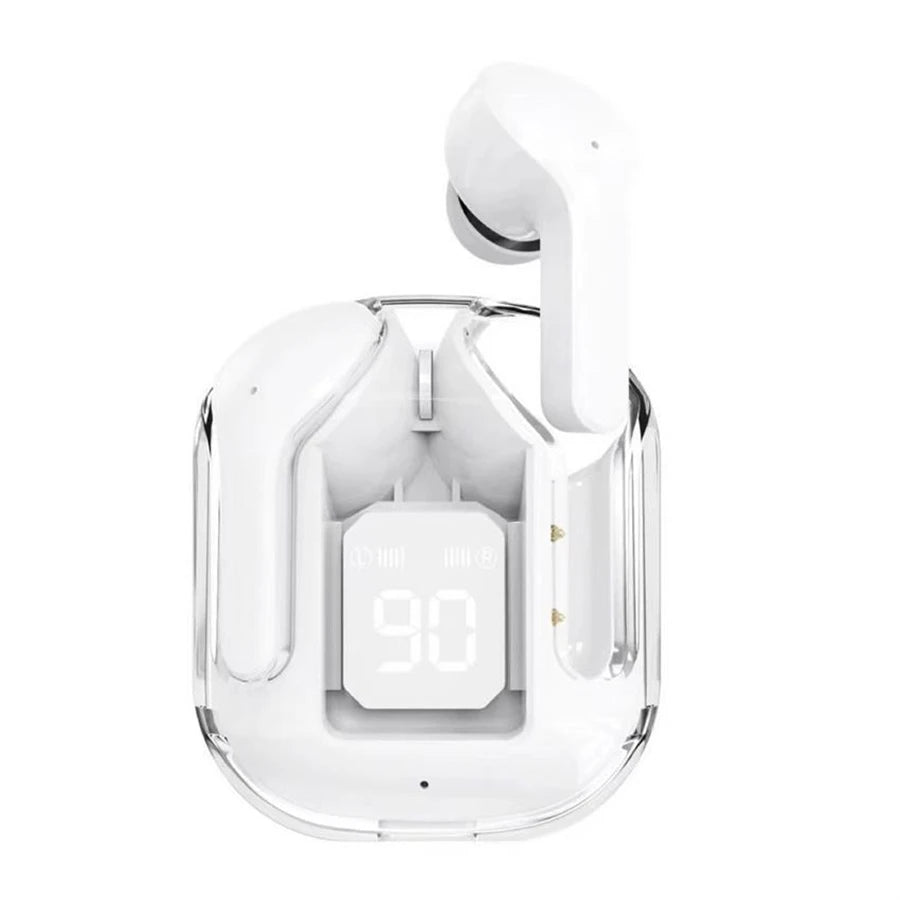 T2 Wireless Bluetooth Earphones with Transparent Design, Hi-Fi Sound, LED Power Display, and Stereo Audio for Mobile Devices