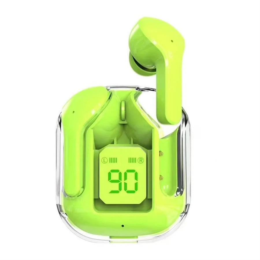T2 Wireless Bluetooth Earphones with Transparent Design, Hi-Fi Sound, LED Power Display, and Stereo Audio for Mobile Devices